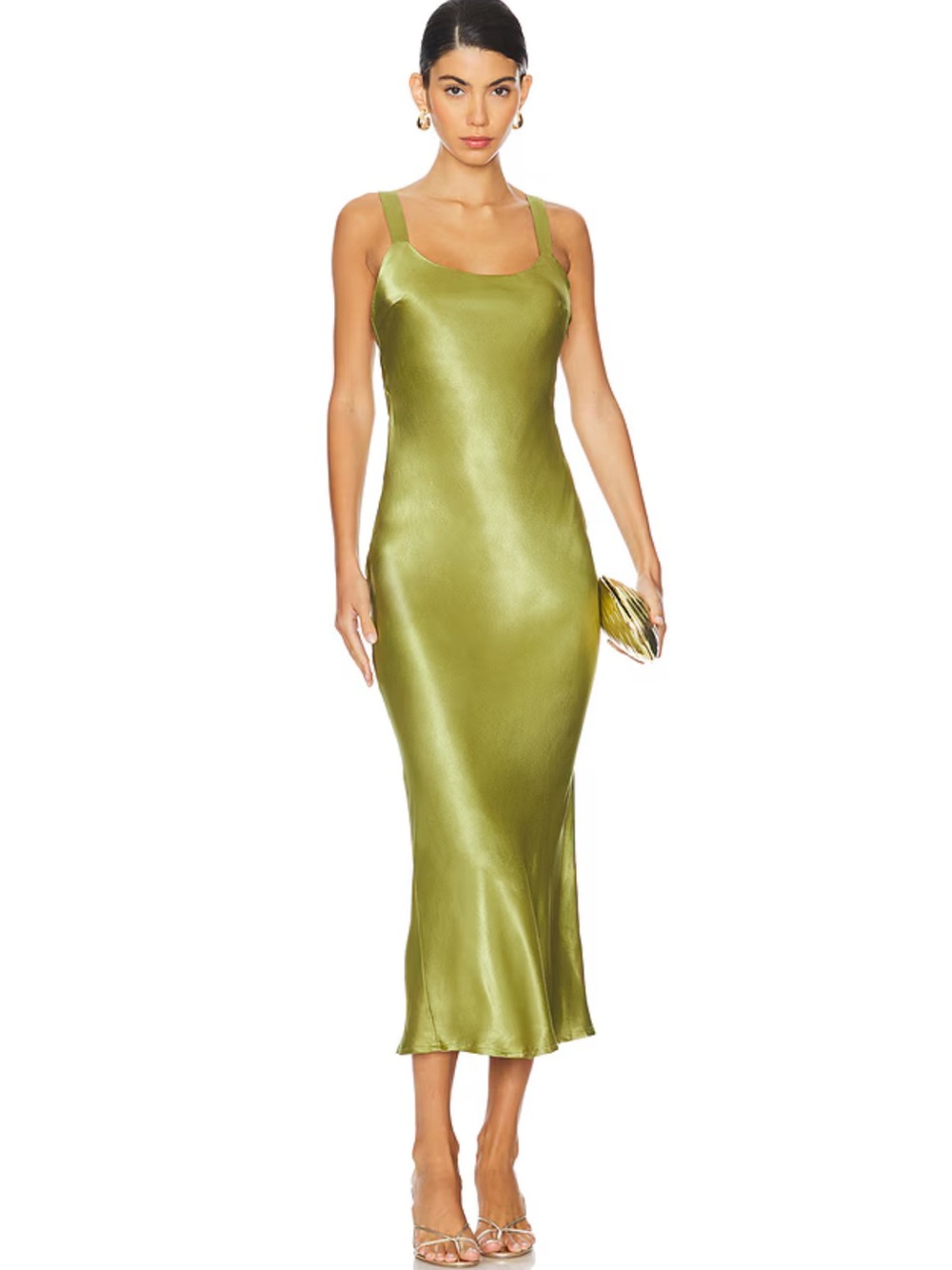 REVOLVE Olive Green Satin Midi Slip Dress